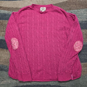 Ralph Lauren Polo Jeans Co Wool Cable Knit Sweater Pink XL Japan Elbow Patches